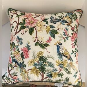 Laura Ashley Spring Wallis Birds Decorative Pillow. 20x20. Ivory w/embroidery.